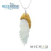 Gold Plated Mother of Pearl Feather Necklace- 18"